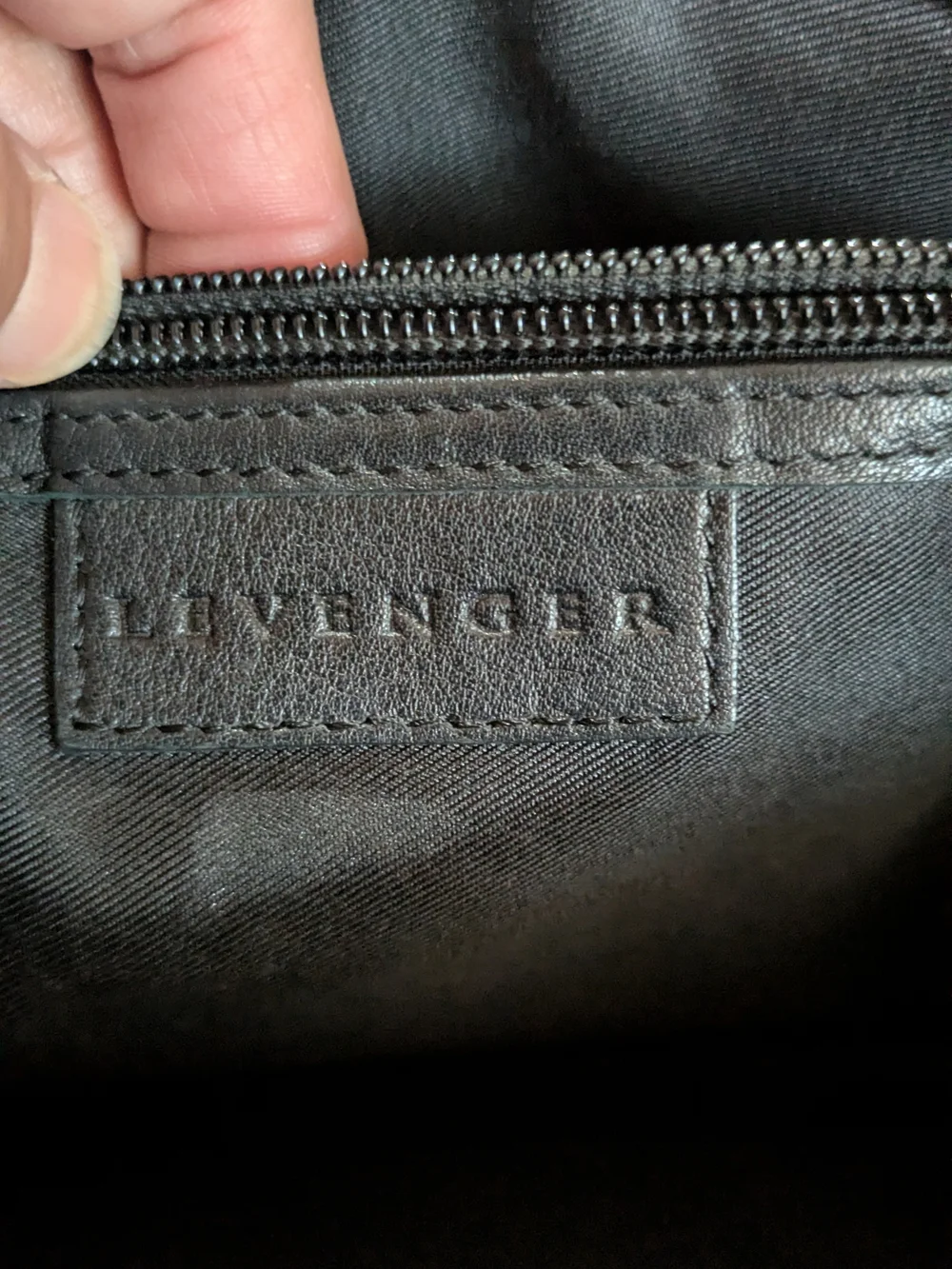 Levenger black top grain leather messenger bag